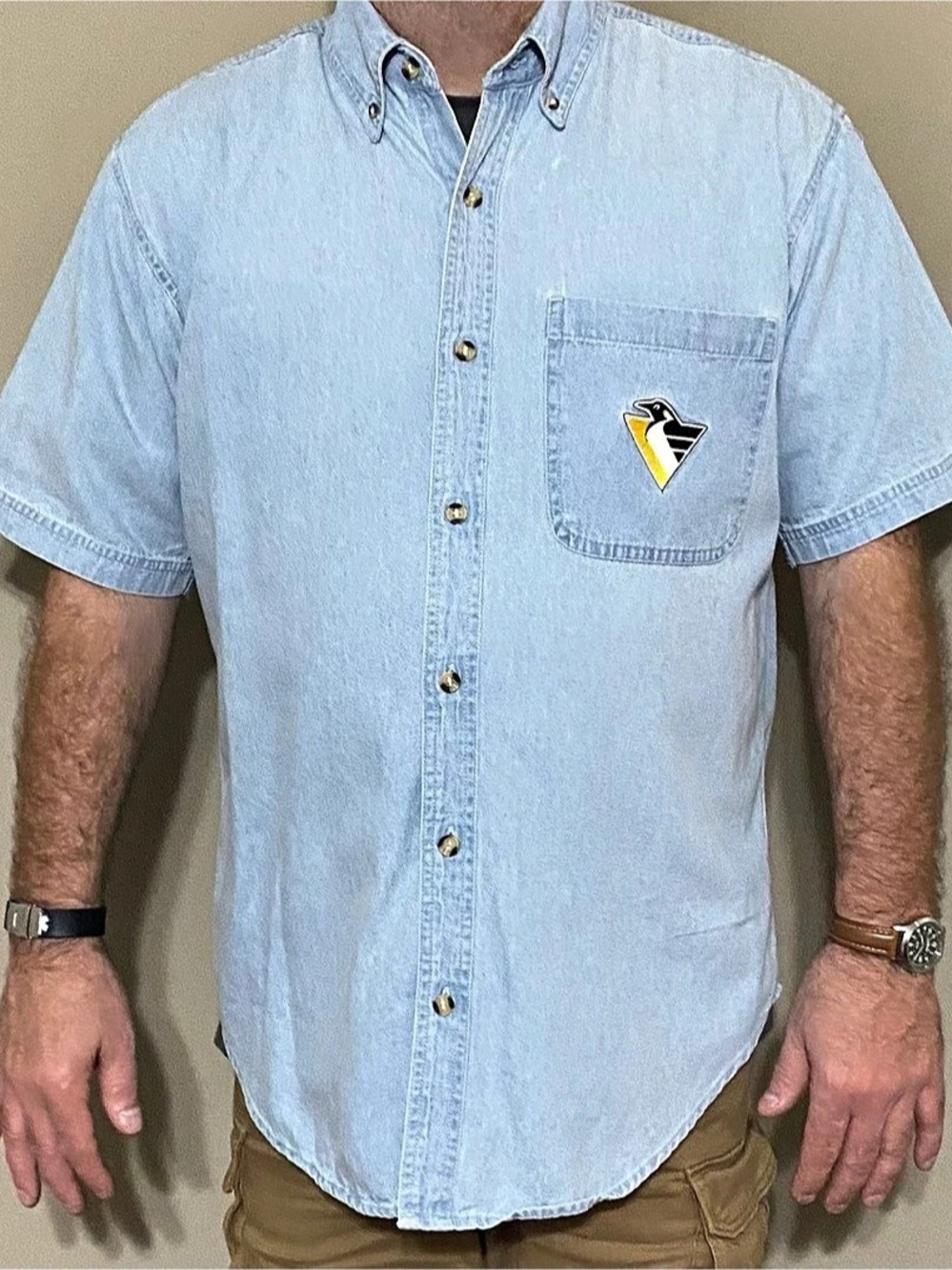 Pro Player NHL Officially Licensed Shirt Men's Cotton Blue Button-Up Size Medium
